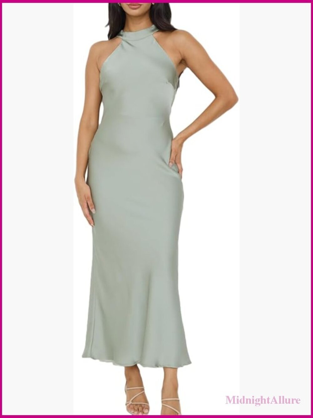 Satin Halter Neck Backless Maxi Dress Elegant Formal Wedding Guest Dress